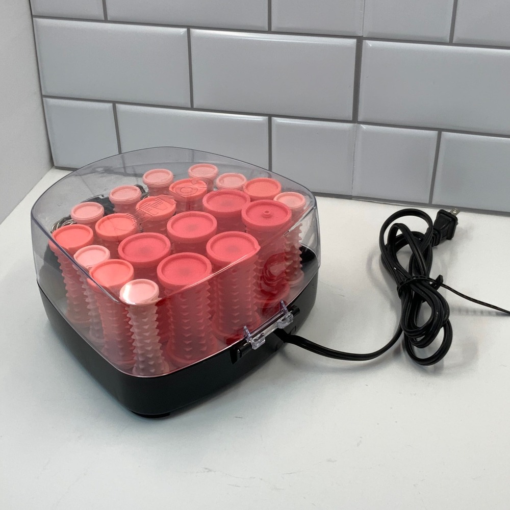 Conair Instant Heat Hair Setter 20 Ribbed Rollers 3 Sizes Pink HS83R Clips Base - Picture 4 of 7